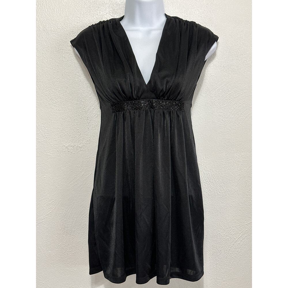 Y2K Express Babydoll Going Out Tunic XS Black Beaded Gossip Girl Gilmore Girls